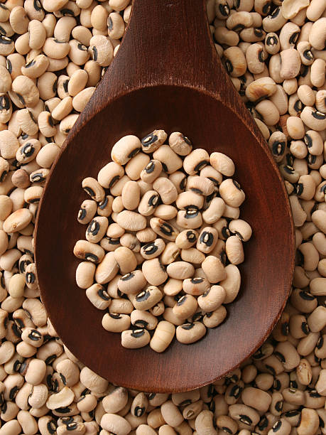 Top view of wooden spoon full of black eyed peas White Lobia Dal 30KG BAG - Image 1